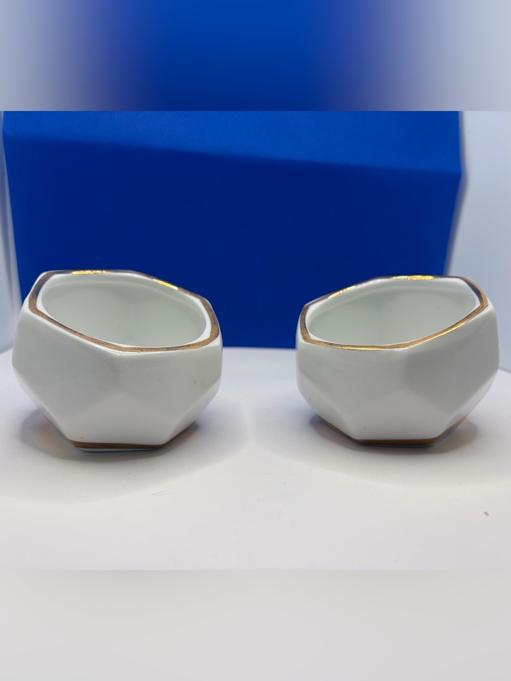 Kate Aspen White & Gold Geometric Ceramic Bowls - Voltive Holders Set of 2